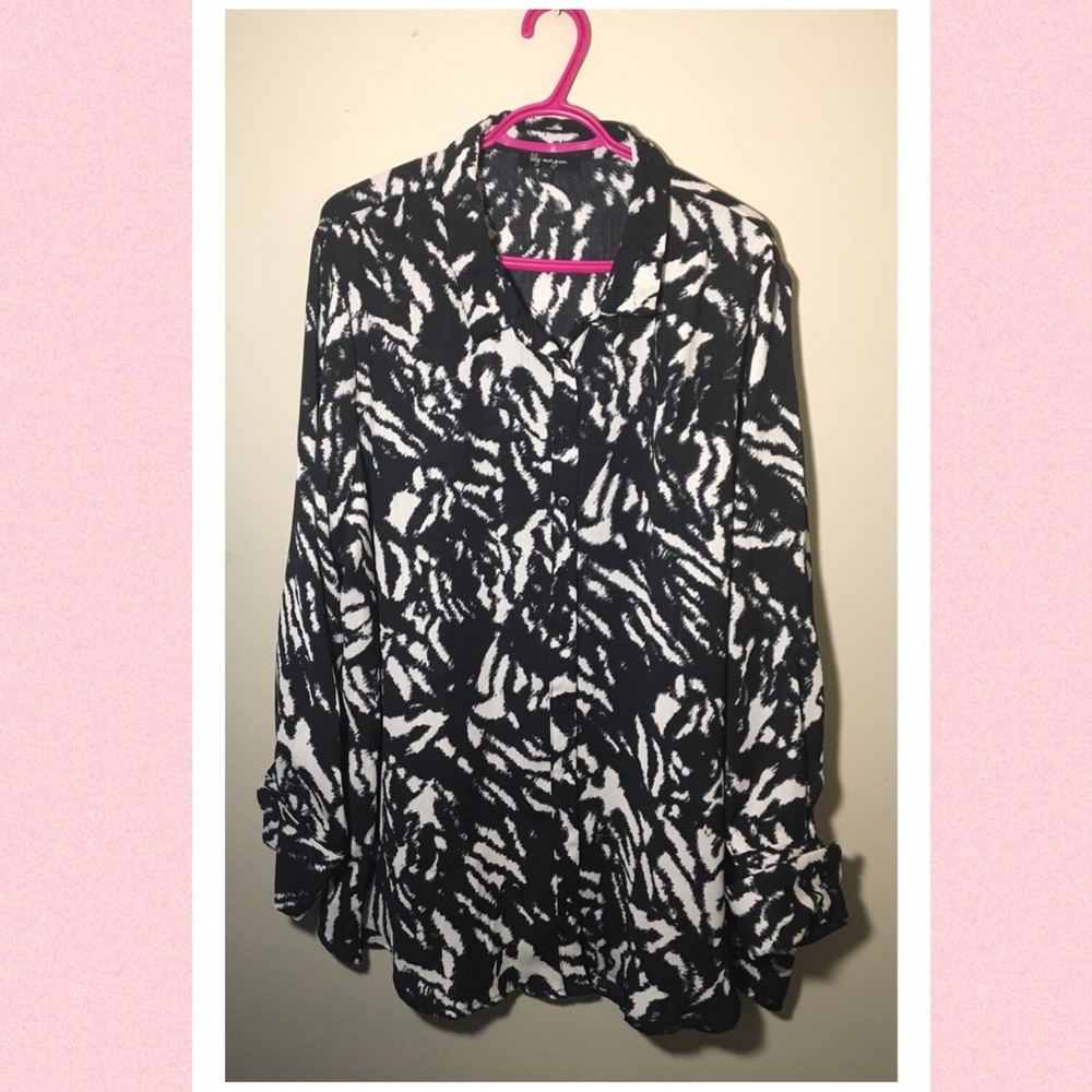 Plus Size Animal Print Button Up Blous